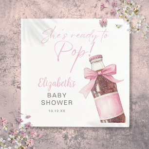 Ready To Pop Pink Bow Soda Bottle Baby Shower Napkin
