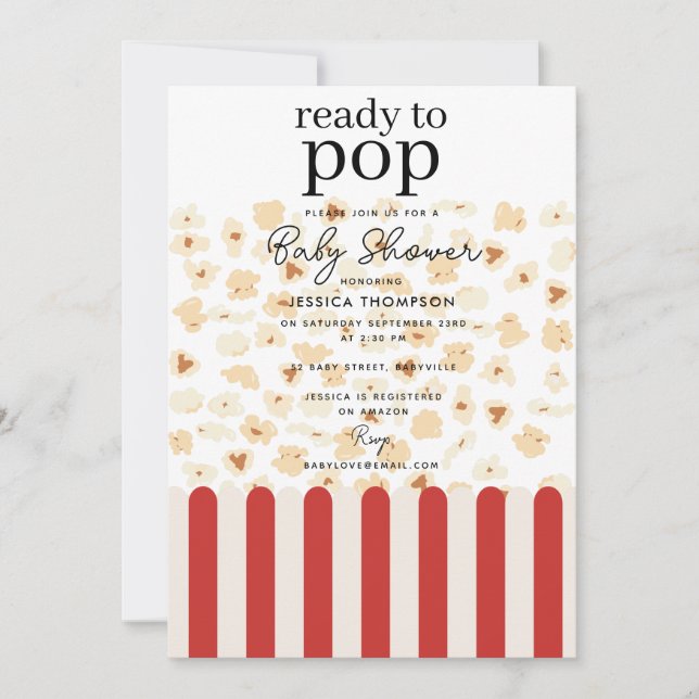 Ready to Pop Popcorn Baby Shower Invitation (Front)