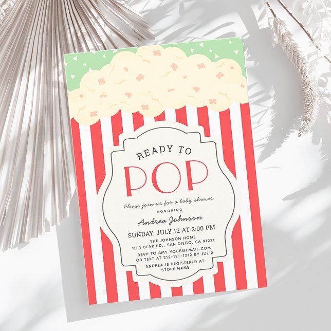 Ready to Pop Popcorn Red Stripe Baby Shower Invitation (Creator Uploaded)