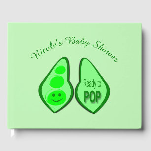 Ready to Pop Pregnant Green Pea Baby Shower Guest Book