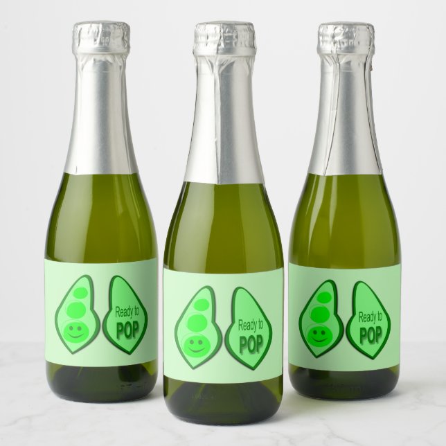 Ready to Pop Pregnant Green Pea Baby Shower Sparkling Wine Label (Bottles)