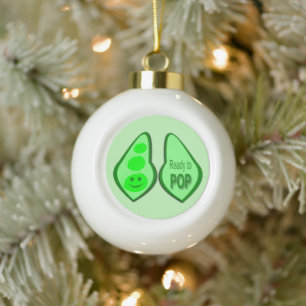 Ready to Pop Pregnant Green Pea Ceramic Ball Christmas Ornament