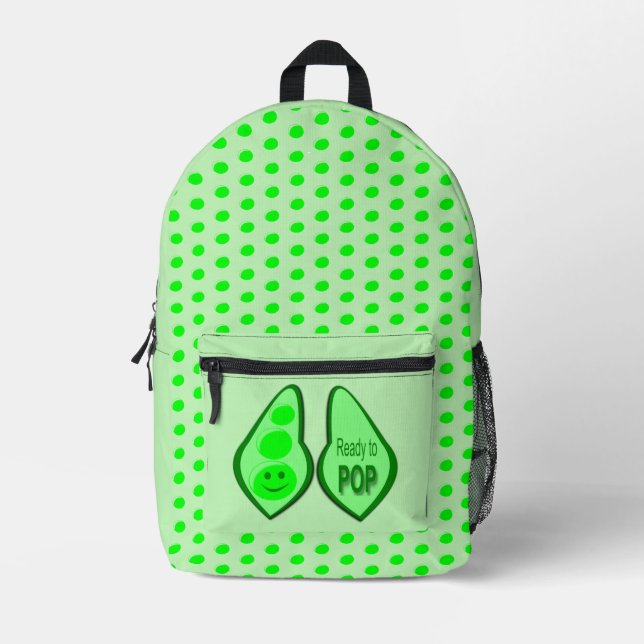 Ready to Pop Pregnant Green Pea Printed Backpack (Front)