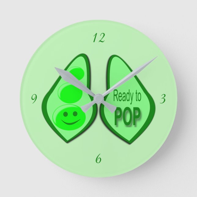 Ready to Pop Pregnant Green Pea Round Clock (Front)