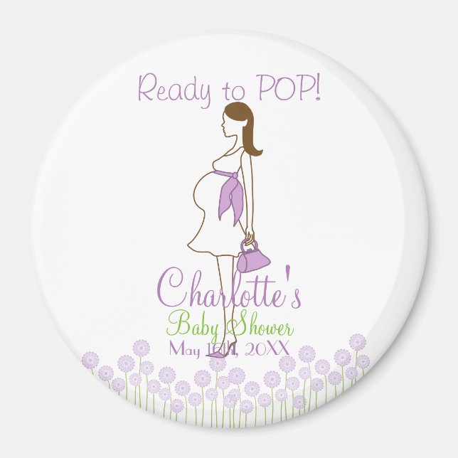 Ready to POP! Purple Silhouette Baby Shower Magnet (Front)