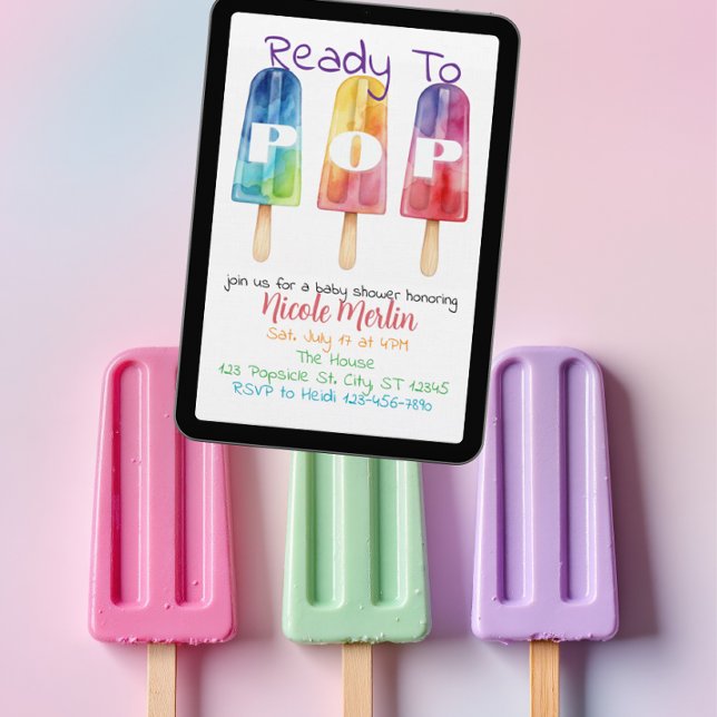 Ready To Pop, Rainbow Popsicle Baby Shower Invitation (Creator Uploaded)