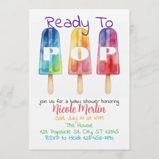 Ready To Pop, Rainbow Popsicle Baby Shower Invitation