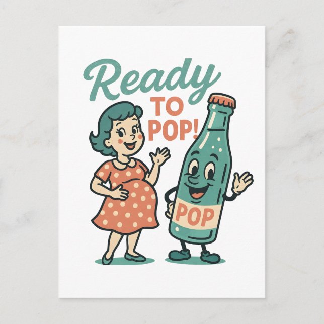 Ready to Pop Retro 1950s Maternity Baby Shower  Announcement Postcard (Front)