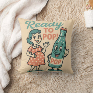 Ready to Pop Retro 1950s Maternity Baby Shower Cushion