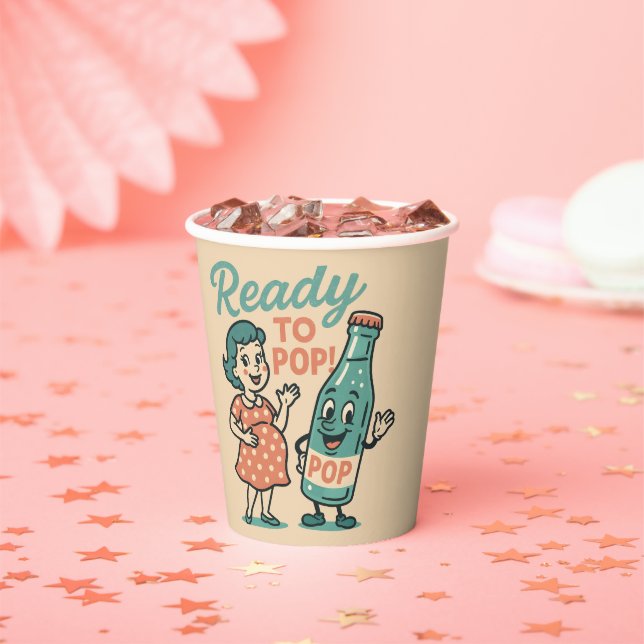 Ready to Pop Retro 1950s Maternity Baby Shower  Paper Cups (Insitu)