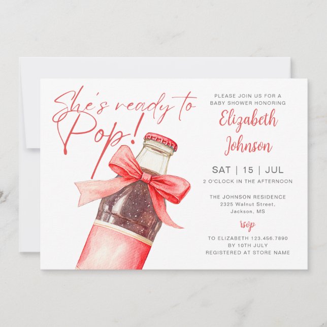 Ready To Pop Soda Bottle Bow QR Code Baby Shower Invitation (Front)