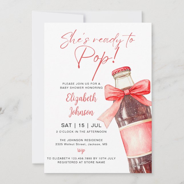 Ready To Pop Soda Bottle Red Bow Baby Shower Invitation (Front)