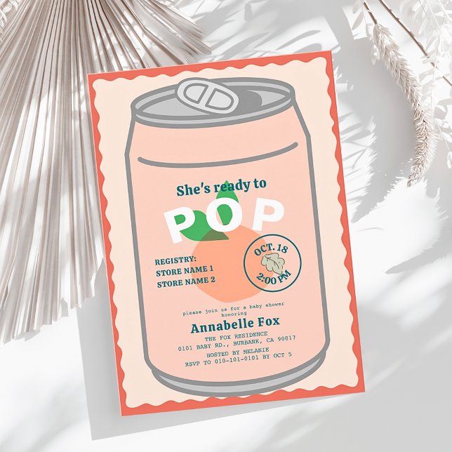 Ready to Pop Soda Pop Can Pink Girl Baby Shower Invitation (Creator Uploaded)