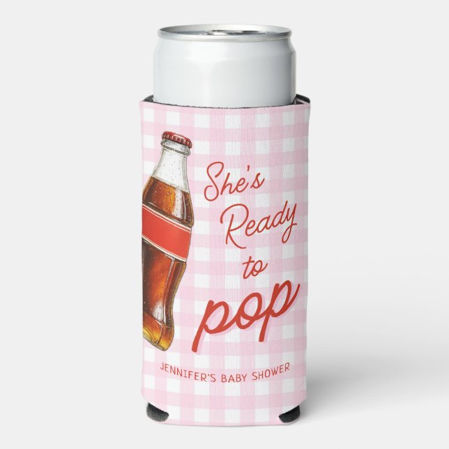 Ready To Pop Soda Pop Cola Girl Baby Shower Seltzer Can Cooler (Seltzer Front)