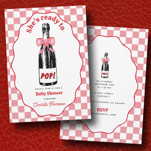 Ready to Pop Sparkling Wine Pink Retro Baby Shower Invitation