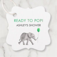 Ready to Pop Tags, Elephant Baby Shower Tag Green
