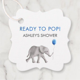 Ready to Pop Tags, Elephant Baby Shower Tags, Blue Favour Tags