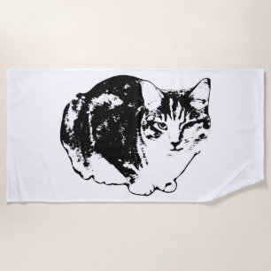 Ready to Pounce Cat Ink Beach Towel