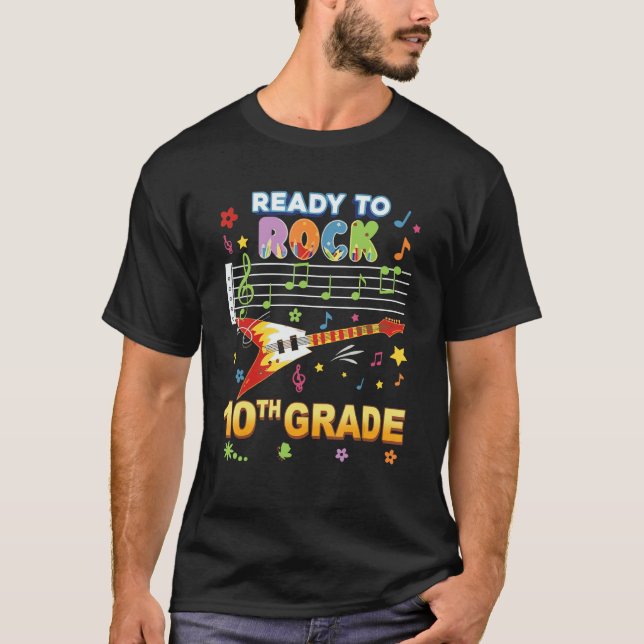 Ready To Rock 10th Grade Guitar Music Back To Scho T-Shirt (Front)