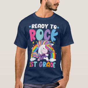 Ready To Rock 1st Grade Cute Guitar Unicorn Back t T-Shirt