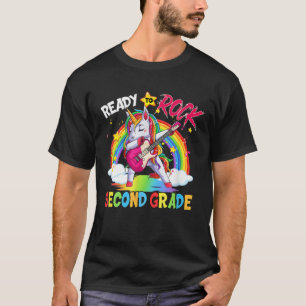Ready To Rock 2Nd Grade Squad Dabbing Unicorn Rain T-Shirt