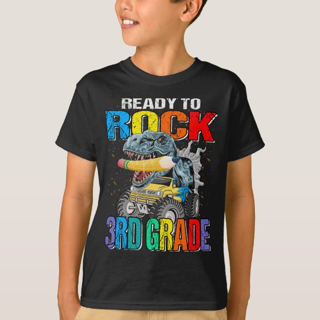 Ready To Rock 3rd Grade Monster Truck Dinosaur Boy T-Shirt (Front)