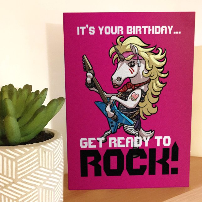 Ready To Rock! Hair Metal Glam Unicorn Cartoon Card (Creator Uploaded)