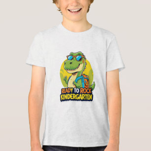 Ready To Rock Kindergarten Cute Dinosaur Kids Tri-Blend Shirt