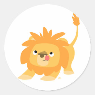 Ready to spring Cartoon Lion round sticker