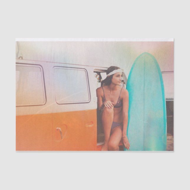 Ready to Surf Retro Woman Surfboard Decoupage Tissue Paper (Front)