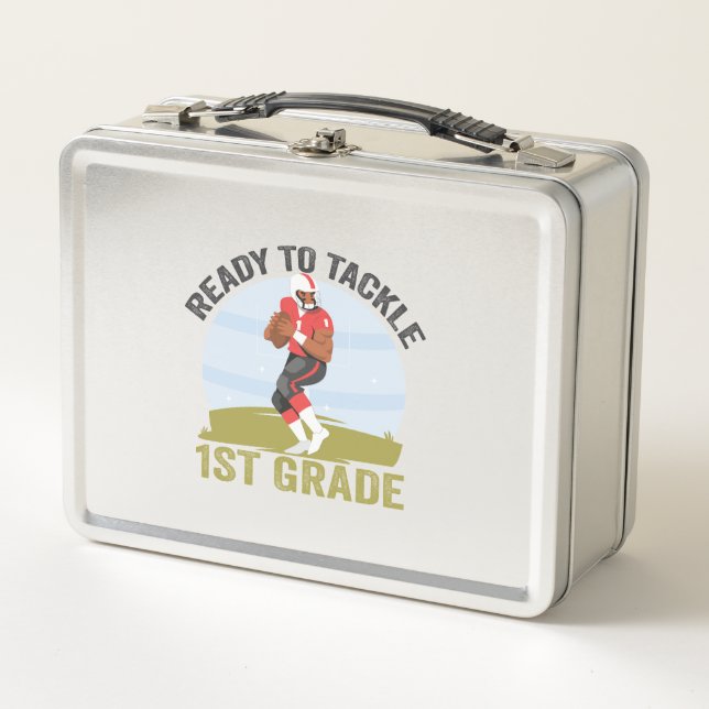 Ready To Tackle 1st Grade Football Fantasy Rugby  Metal Lunch Box (Front)