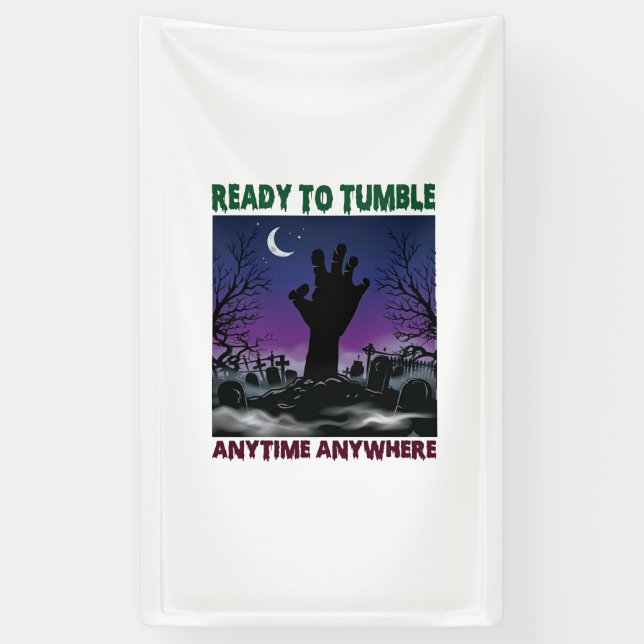Ready Tumble Zombie Hand Halloween Graveyard Moon_ Banner (Vertical)