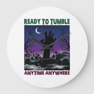 Ready Tumble Zombie Hand Halloween Graveyard Moon_ Large Clock