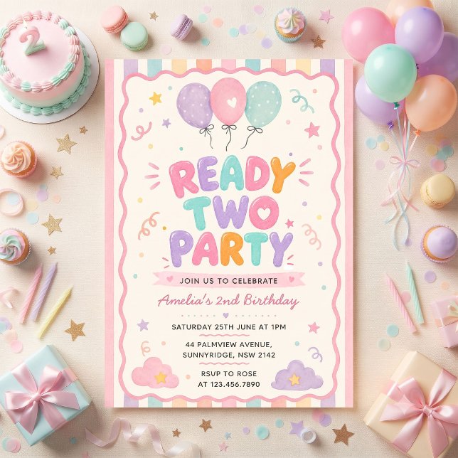 Ready Two Party 2nd Birthday Colourful Invitation (Creator Uploaded)