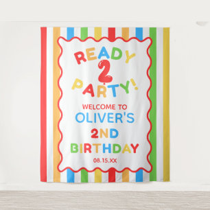 Ready Two Party 2nd Birthday Fun Photo Backdrop Tapestry