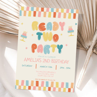 Ready Two Party 2nd Birthday Invitation Colourful