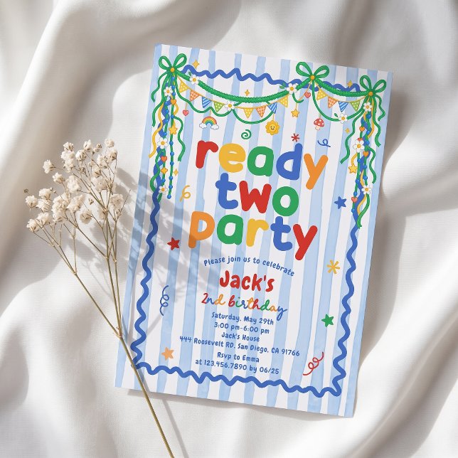 Ready Two Party Boy 2nd Birthday Invitation (Creator Uploaded)