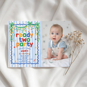Ready Two Party Boy 2nd Birthday Photo Invitation