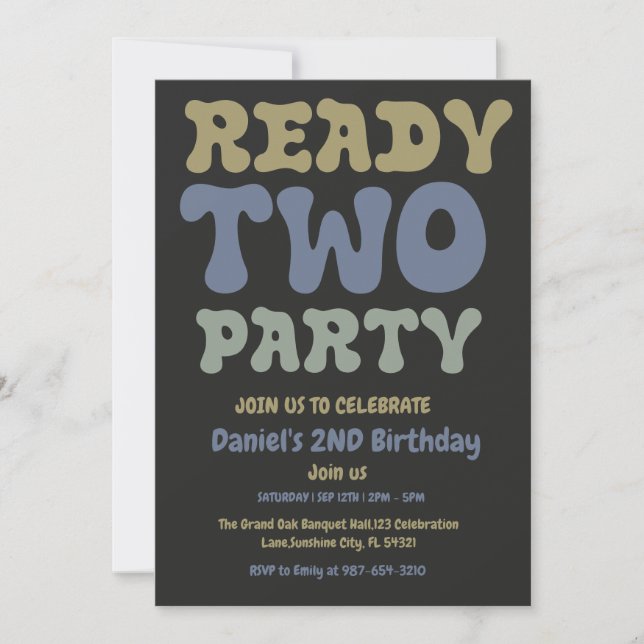 Ready Two Party, Boy Second Birthday Party Invitation (Front)