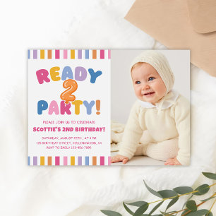 Ready Two Party Colourful 2nd Birthday Photo Invitation