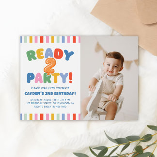 Ready Two Party Colourful 2nd Birthday Photo Invitation