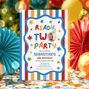 Ready Two Party Colourful Boy 2nd Birthday Party Invitation