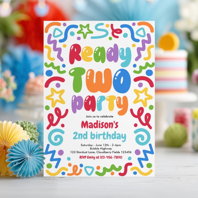Ready Two Party Confetti Balloon 2nd Birthday  Invitation (Creator Uploaded)