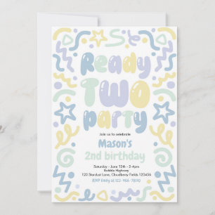 Ready Two Party Confetti Balloon 2nd Birthday Invitation