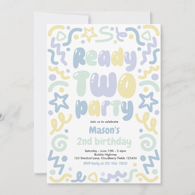 Ready Two Party Confetti Balloon 2nd Birthday  Invitation (Front)