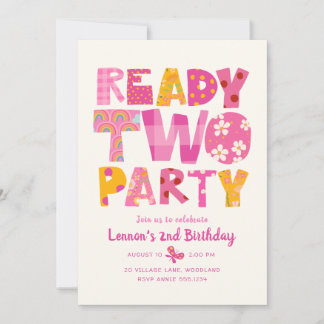 Ready Two Party Girl 2nd Birthday Party Invitation