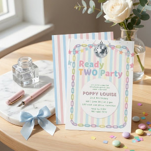 Ready TWO Party Pastel Disco 2nd Birthday Invitation