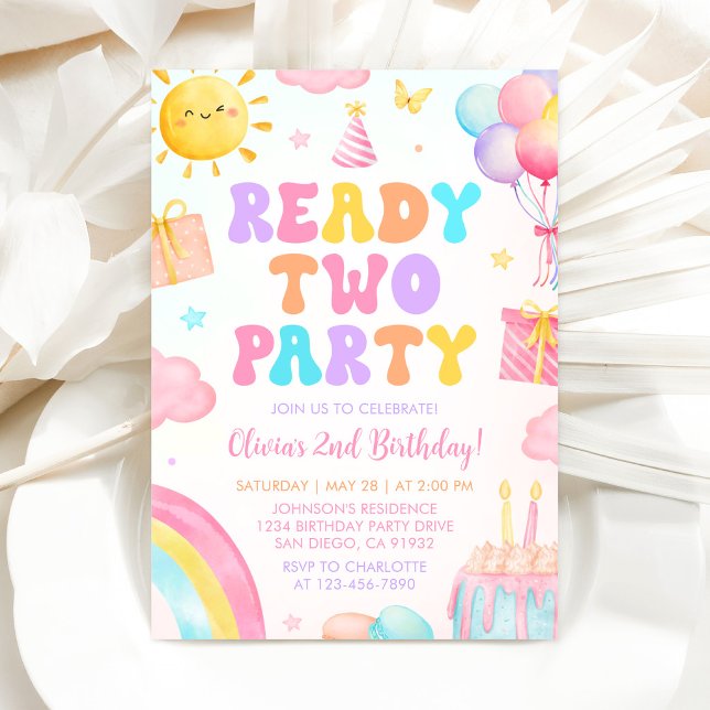 Ready Two Party Rainbow Birthday Invitation (Creator Uploaded)