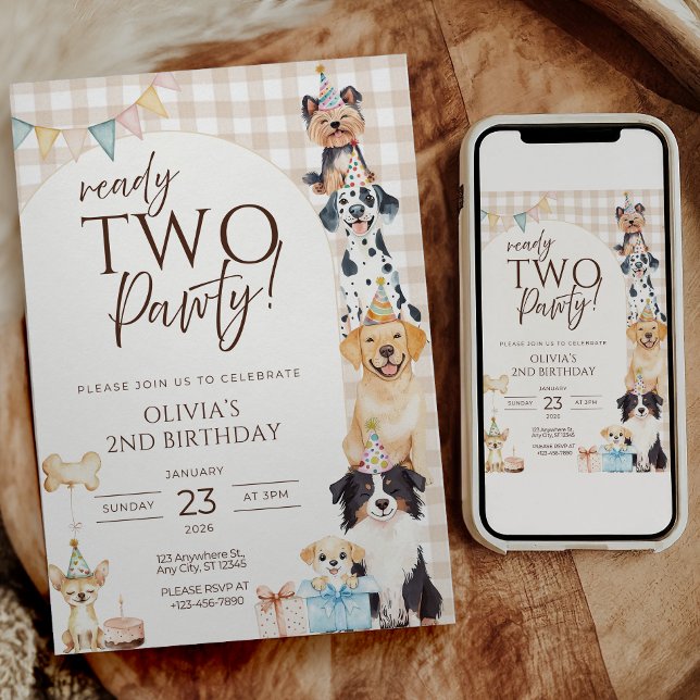 Ready TWO Pawty Birthday Invitation Puppy (Creator Uploaded)
