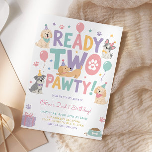 Ready Two Pawty Dog Puppy 2nd Birthday Party Invitation